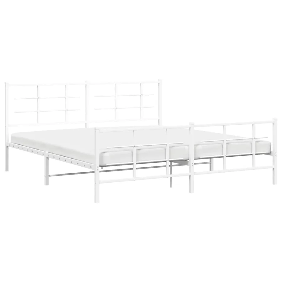Cadre de lit métal sans matelas et pied de lit blanc 183x213 cm - 4