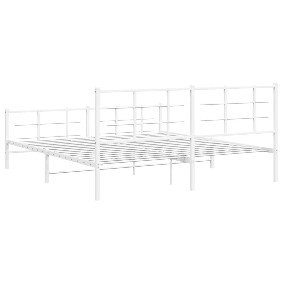 Cadre de lit métal sans matelas et pied de lit blanc 183x213 cm - 7