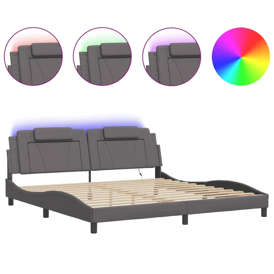 Cadre de lit Viana avec LED sans matelas gris 200x200 cm - 2