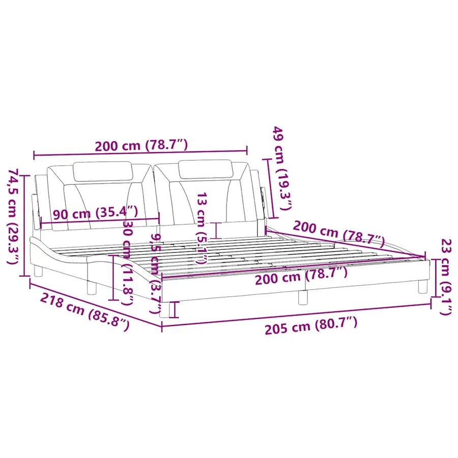 Cadre de lit Viana sans matelas gris 200x200 cm similicuir - 12
