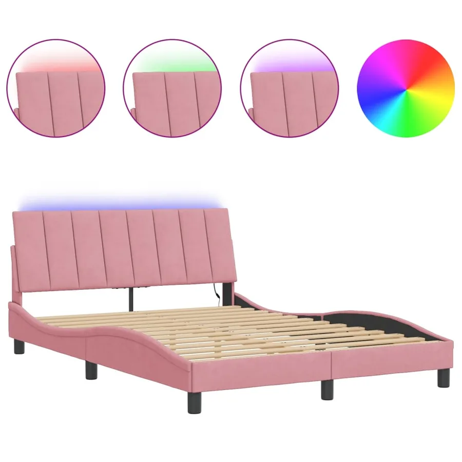 Cadre de lit avec LED sans matelas Hanko rose 140x200 cm velours - 2