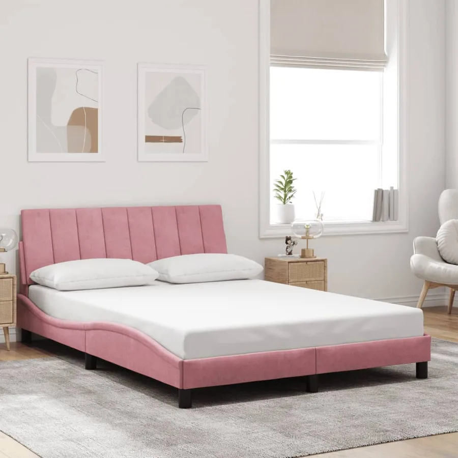 Cadre de lit avec LED sans matelas Hanko rose 140x200 cm velours - 4