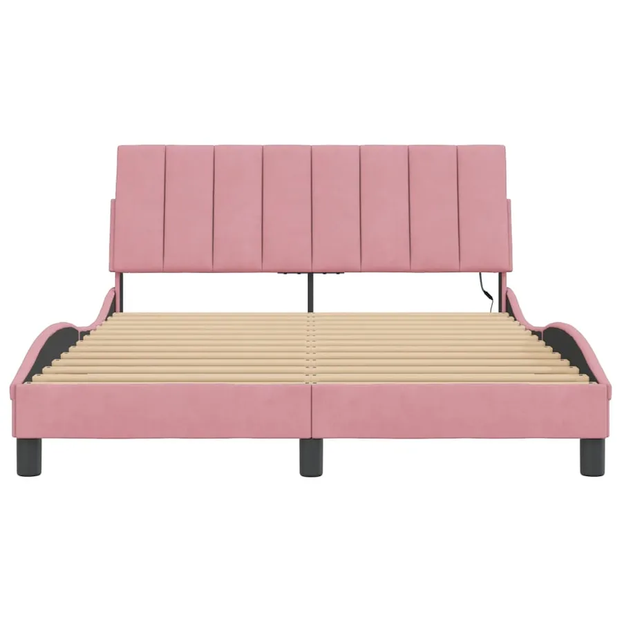 Cadre de lit avec LED sans matelas Hanko rose 140x200 cm velours - 6