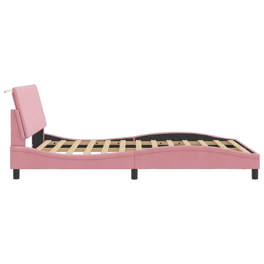 Cadre de lit avec LED sans matelas Hanko rose 140x200 cm velours - 7