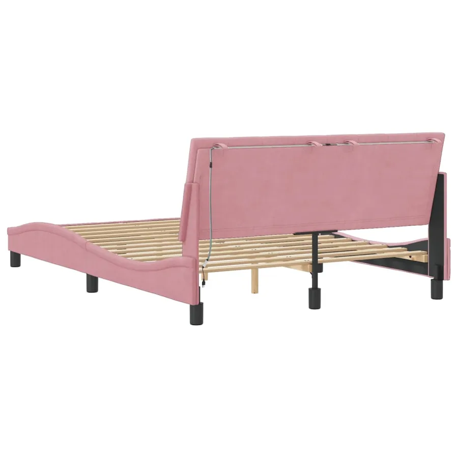Cadre de lit avec LED sans matelas Hanko rose 140x200 cm velours - 8