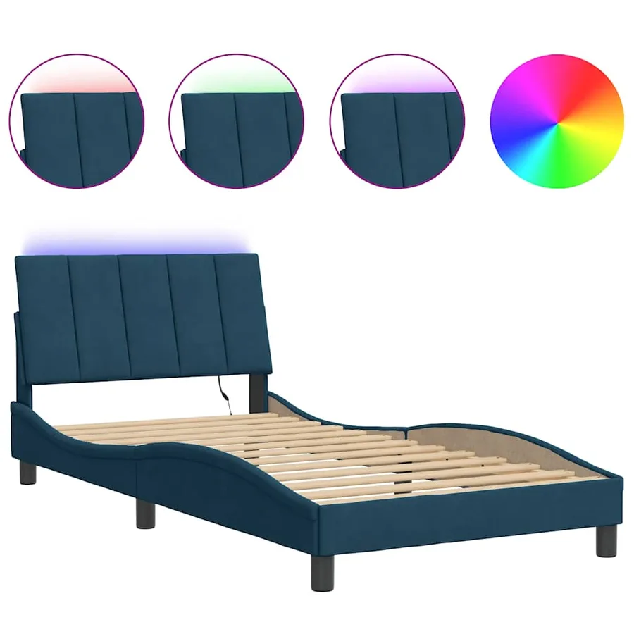 Cadre de lit avec LED sans matelas Hanko bleu 100x200 cm velours - 2