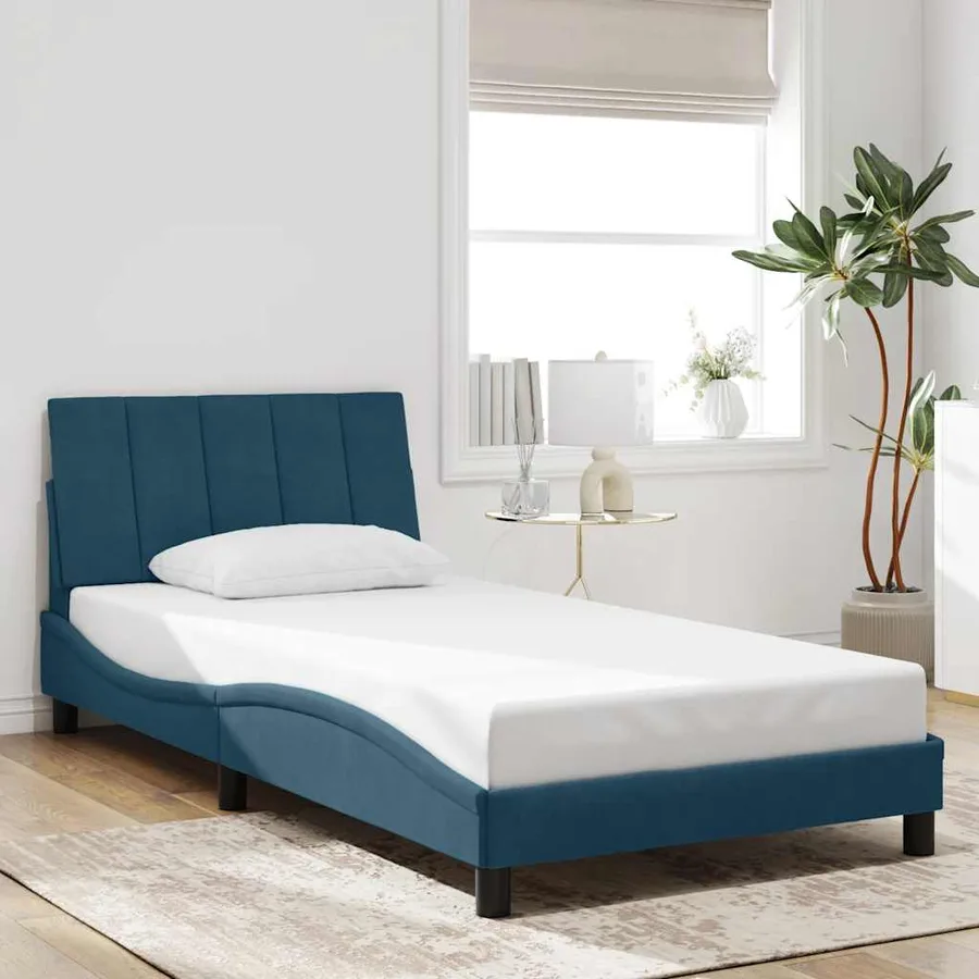 Cadre de lit avec LED sans matelas Hanko bleu 100x200 cm velours - 4
