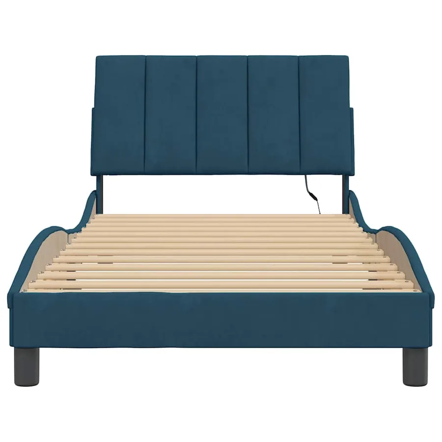 Cadre de lit avec LED sans matelas Hanko bleu 100x200 cm velours - 6