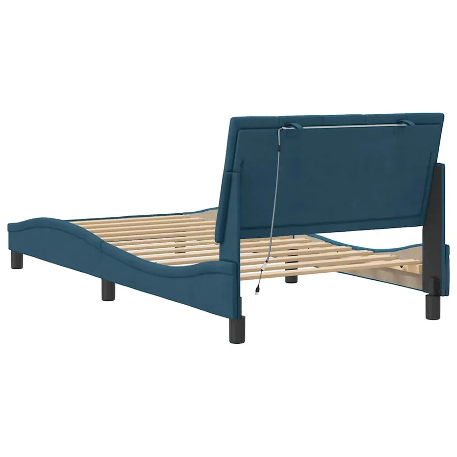 Cadre de lit avec LED sans matelas Hanko bleu 100x200 cm velours - 9