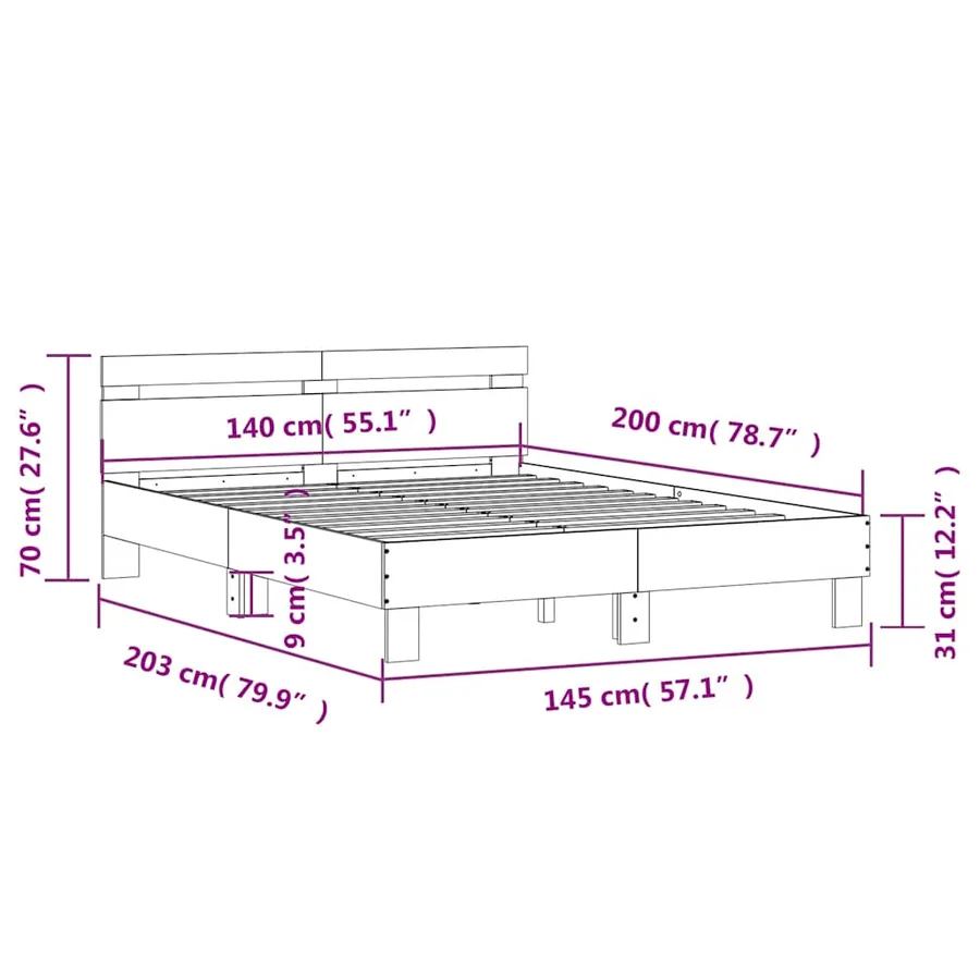 Cadre de lit sans matelas chêne marron 140x200 cm - 10