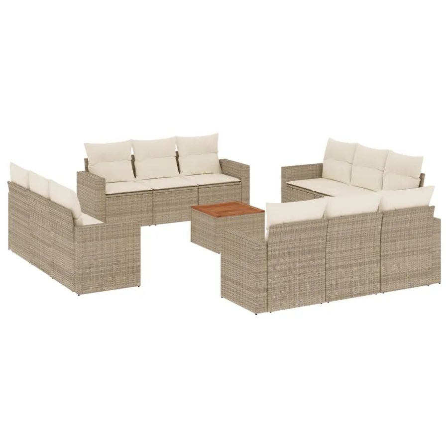 Salon de jardin avec coussins 13 pcs beige résine tressée - 2