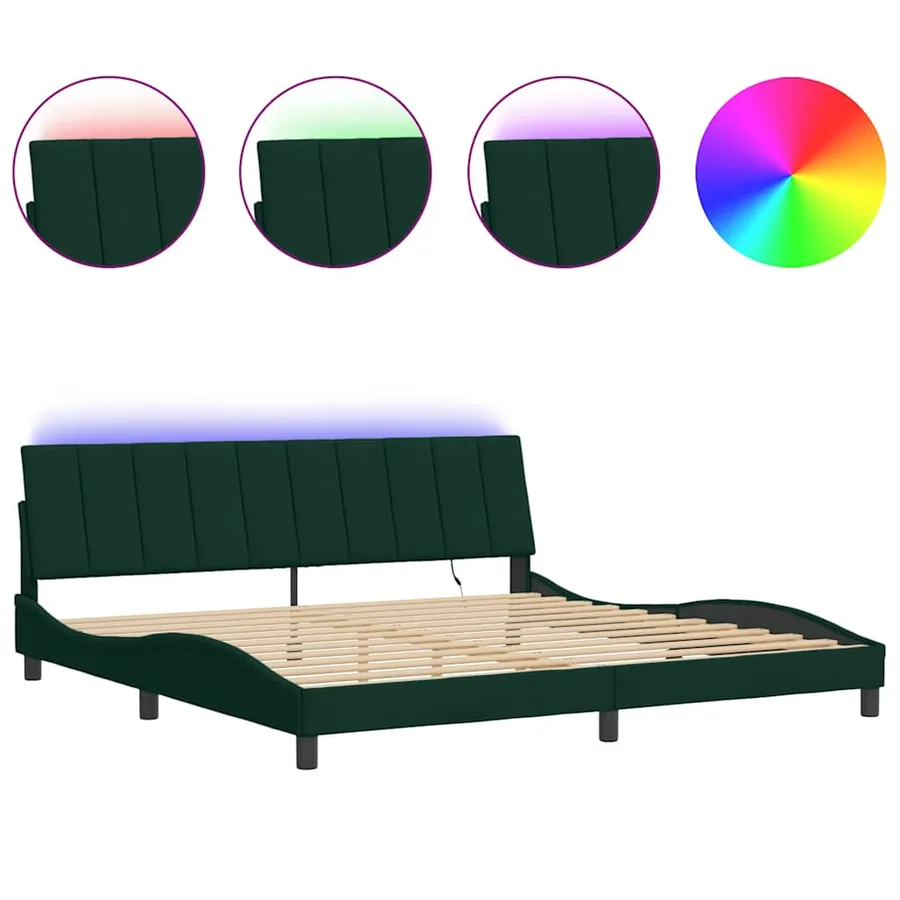 Cadre de lit avec LED sans matelas Hanko vert foncé 200x200 cm velours - 2