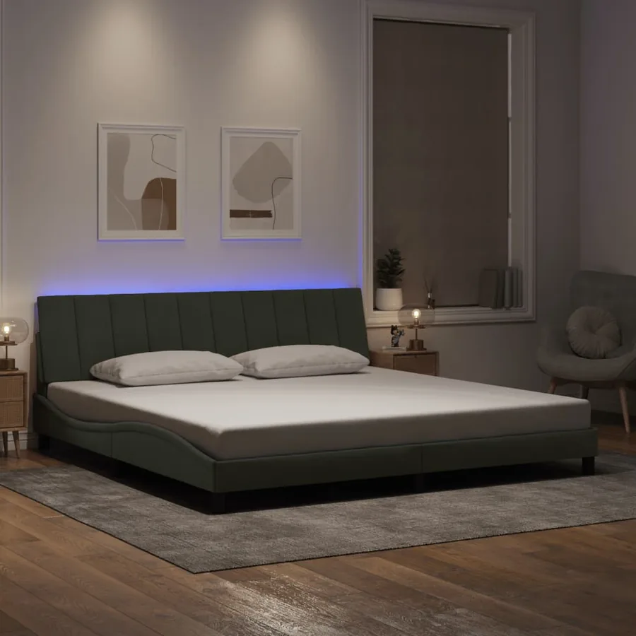 Cadre de lit avec LED sans matelas Hanko gris clair 200x200 cm velours