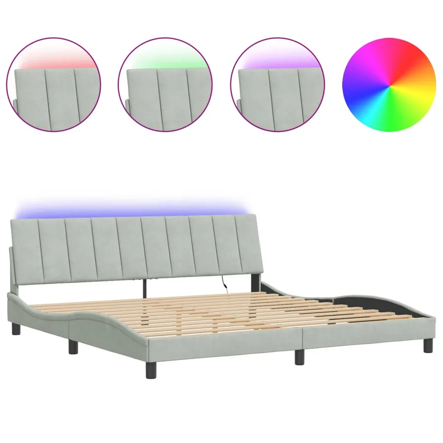 Cadre de lit avec LED sans matelas Hanko gris clair 200x200 cm velours - 2