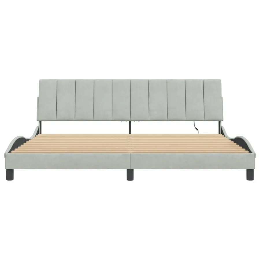 Cadre de lit avec LED sans matelas Hanko gris clair 200x200 cm velours - 6