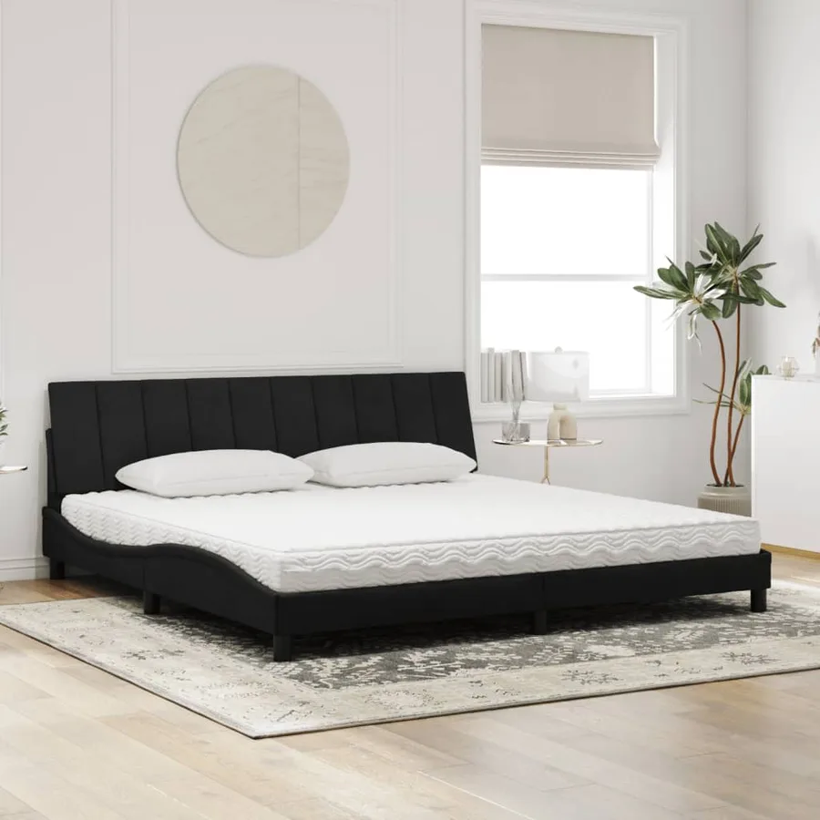 Lit avec matelas Hanko noir 200x200 cm velours - 3