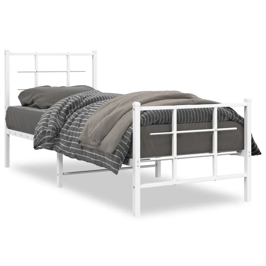 Cadre de lit métal sans matelas avec pied de lit blanc 80x200cm - 2