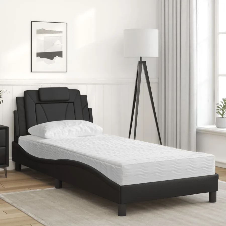 Lit Viana avec matelas noir 80x200 cm similicuir - 3
