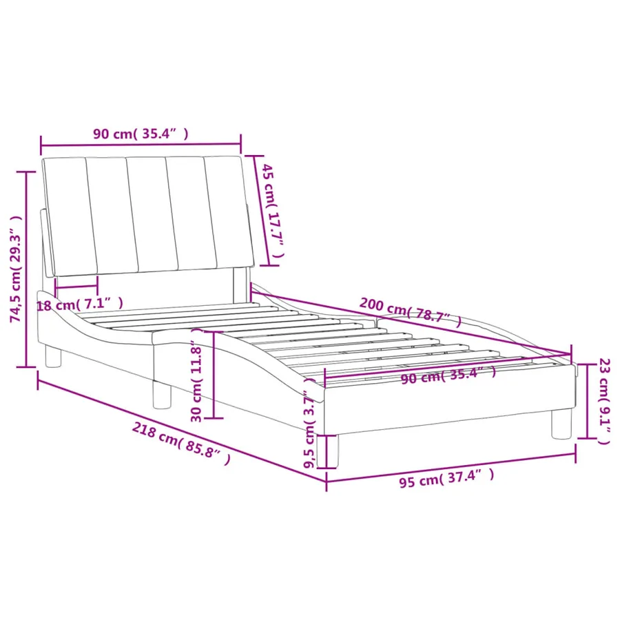 Lit avec matelas Hanko noir 90x200 cm velours - 11