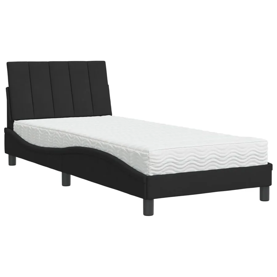 Lit avec matelas Hanko noir 90x200 cm velours - 2