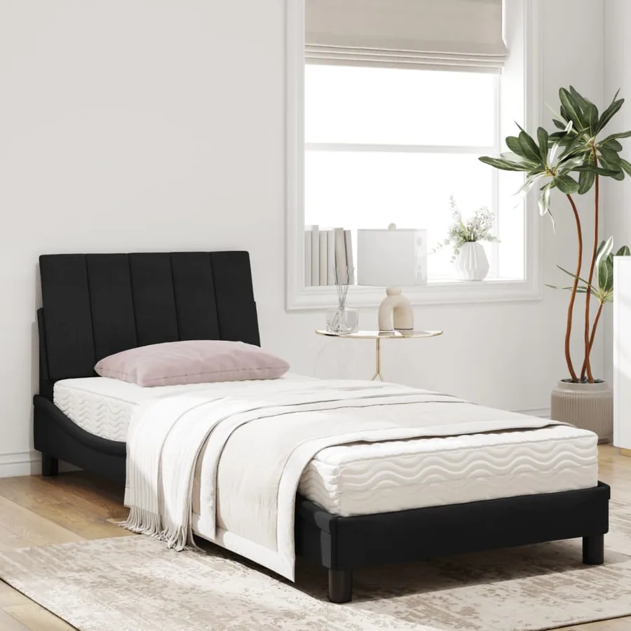 Lit avec matelas Hanko noir 90x200 cm velours - 3
