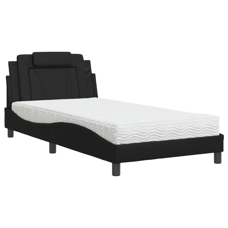 Lit Viana avec matelas noir 100x200 cm similicuir - 2