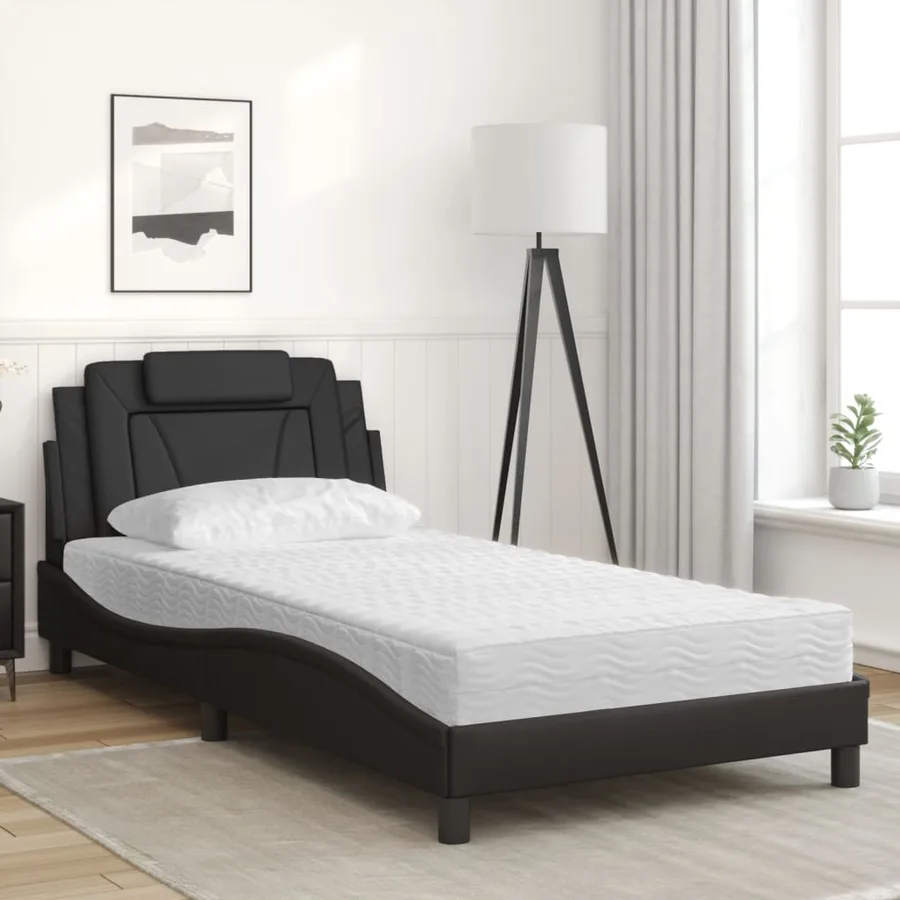 Lit Viana avec matelas noir 100x200 cm similicuir - 3