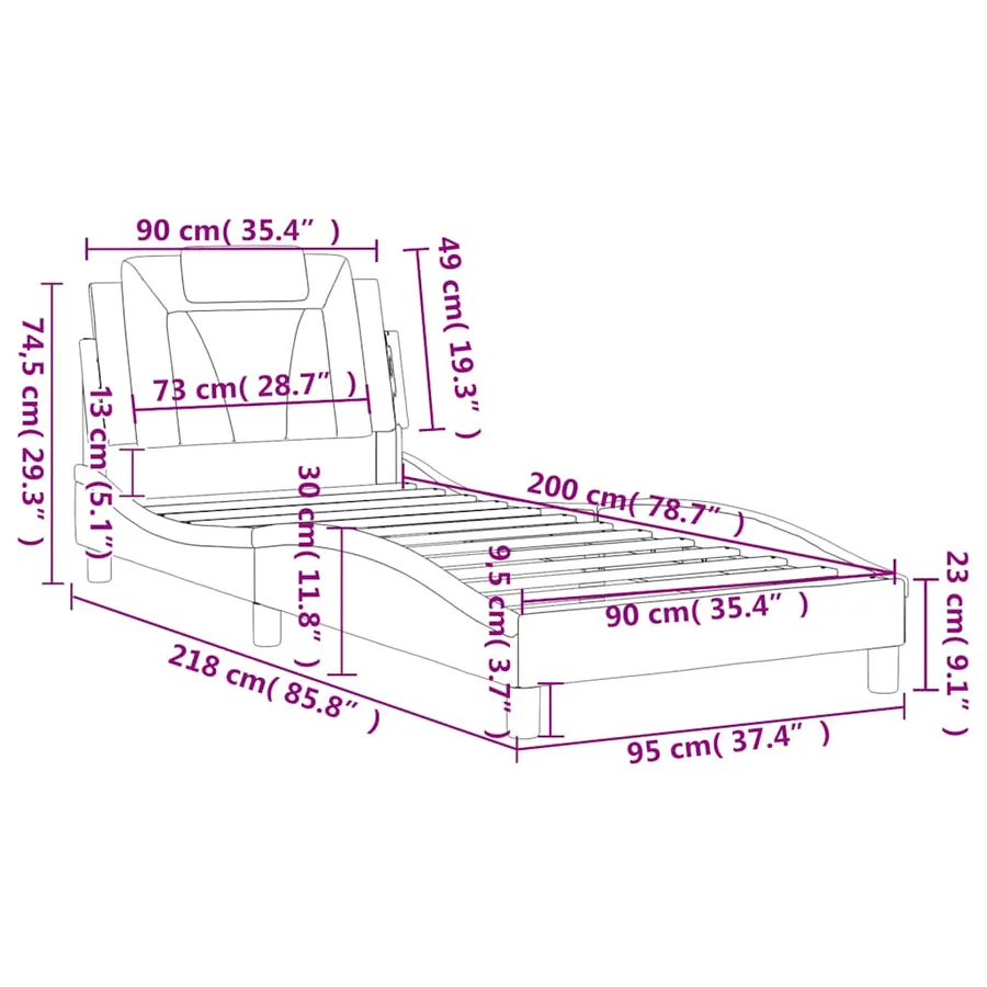 Cadre de lit Viana sans matelas noir et blanc 90x200 cm similicuir - 13