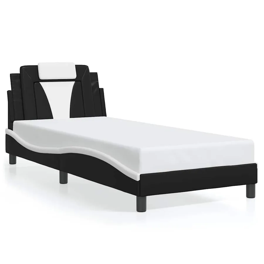 Cadre de lit Viana sans matelas noir et blanc 90x200 cm similicuir - 2