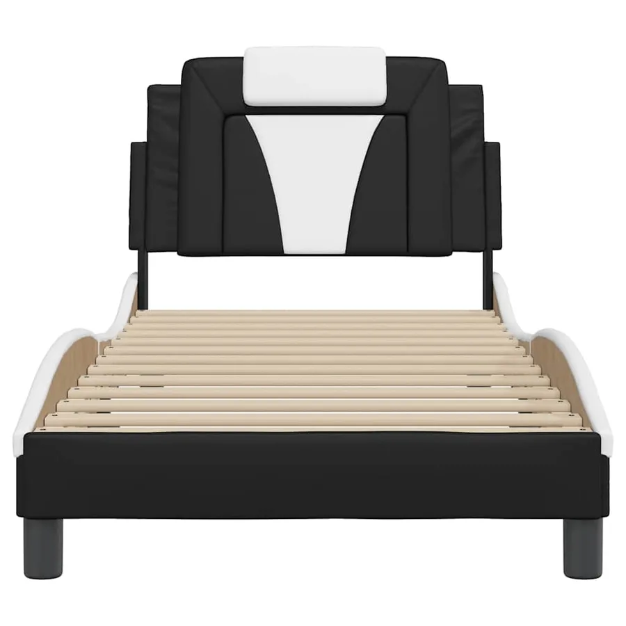 Cadre de lit Viana sans matelas noir et blanc 90x200 cm similicuir - 4