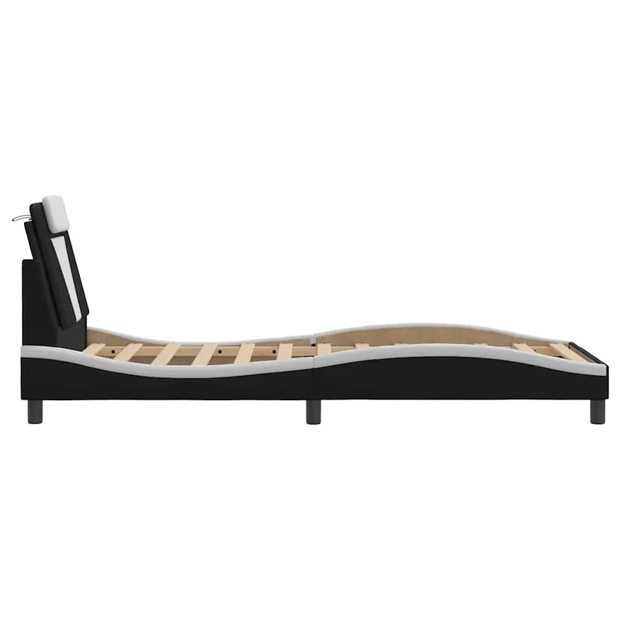 Cadre de lit Viana sans matelas noir et blanc 90x200 cm similicuir - 7