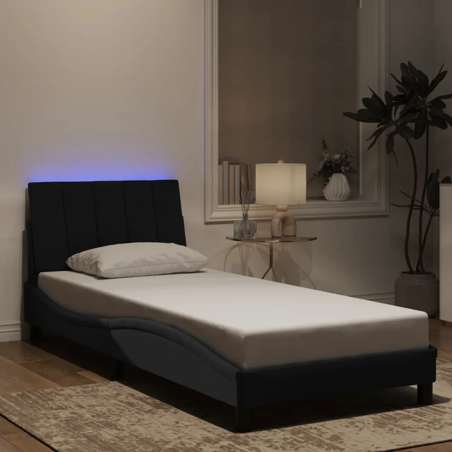 Cadre de lit avec LED sans matelas Hanko noir 90x200 cm velours