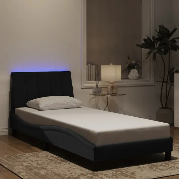 Cadre de lit avec LED sans matelas Hanko noir 90x200 cm velours
