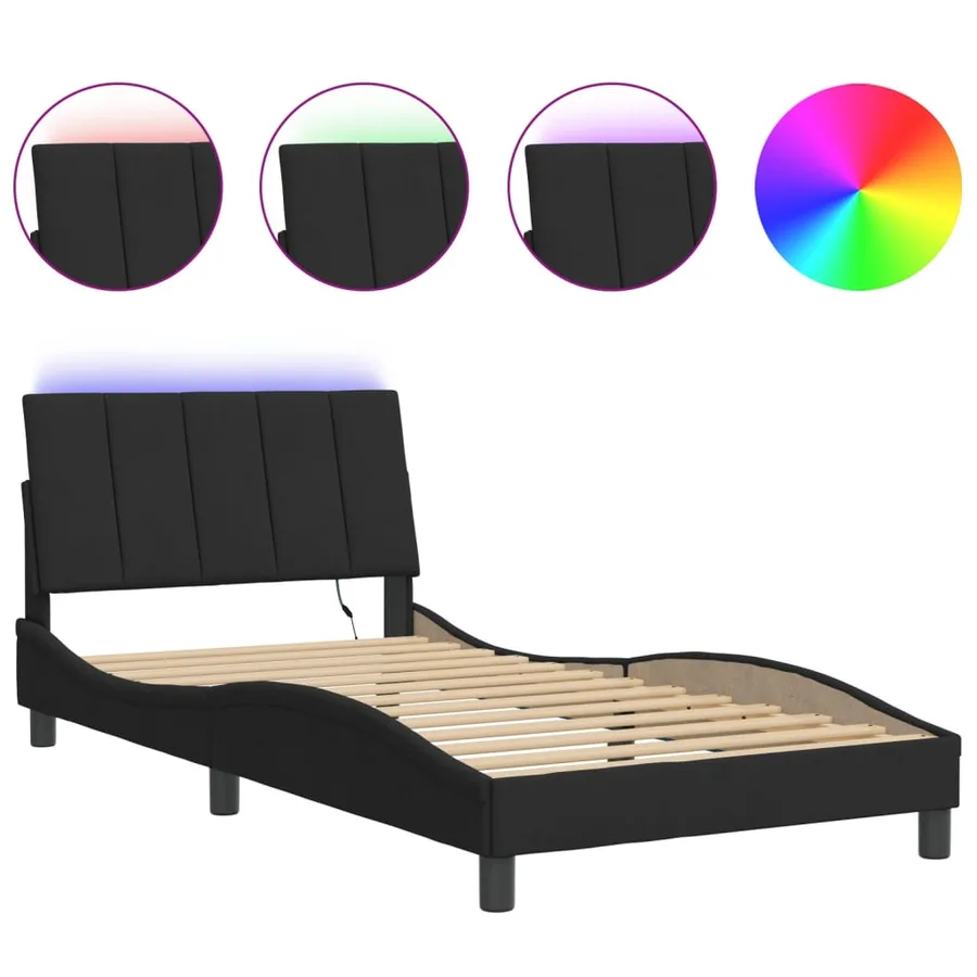 Cadre de lit avec LED sans matelas Hanko noir 100x200 cm velours - 2