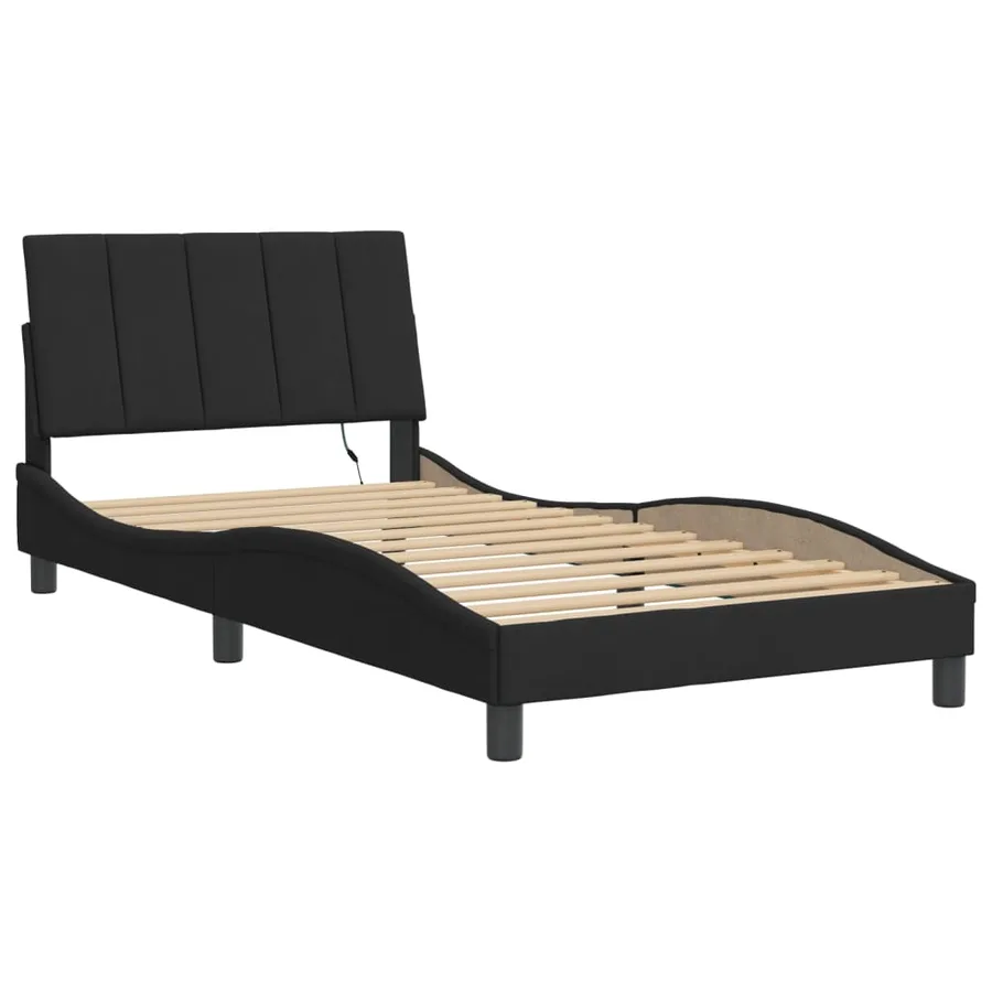 Cadre de lit avec LED sans matelas Hanko noir 100x200 cm velours - 3