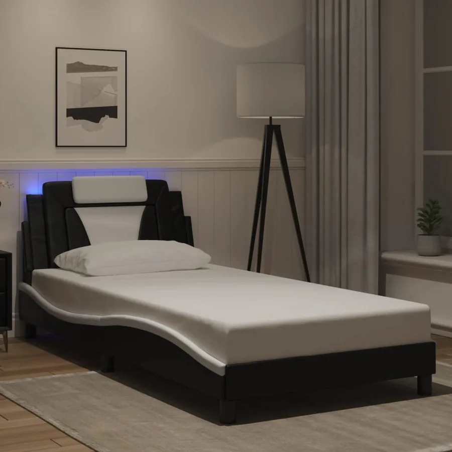 Cadre de lit Viana avec LED sans matelas noir et blanc 100x200 cm