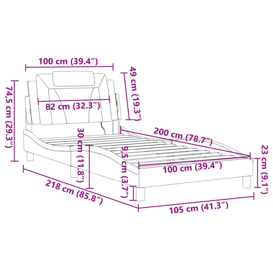 Cadre de lit Viana avec LED sans matelas noir et blanc 100x200 cm - 17