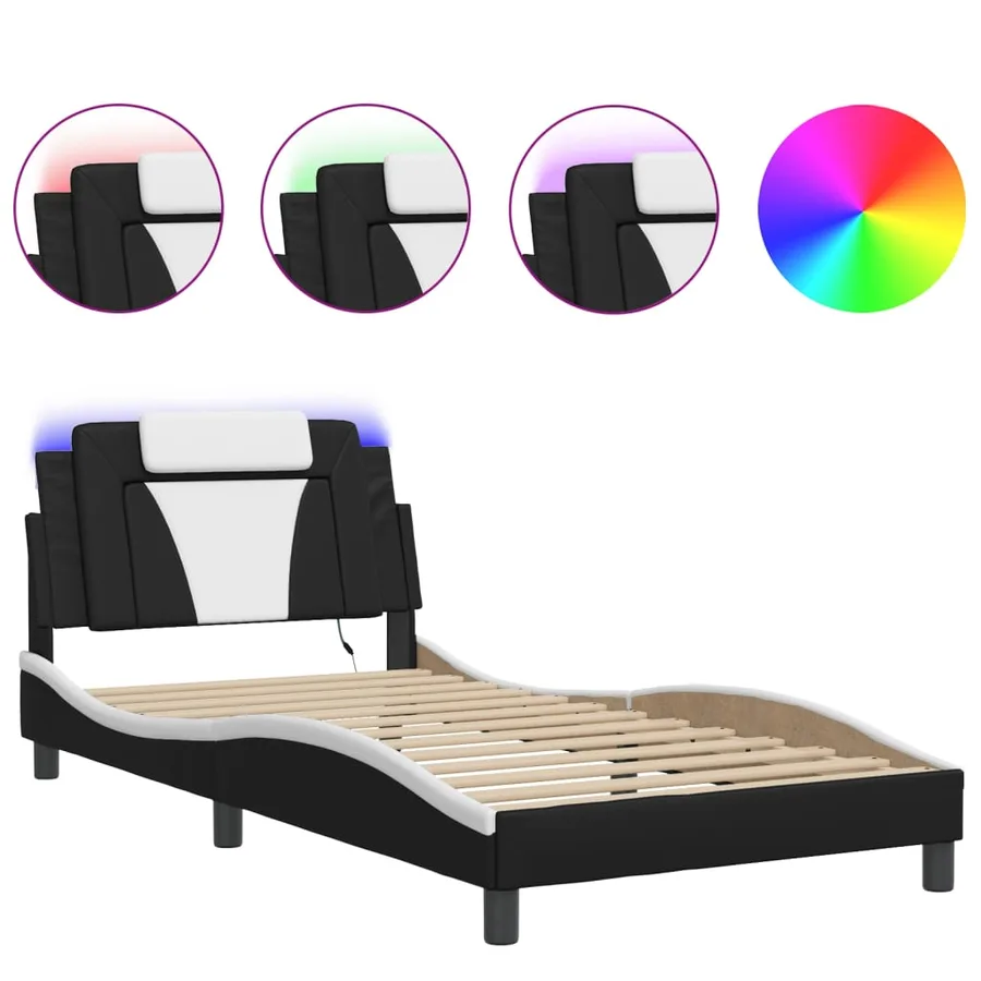 Cadre de lit Viana avec LED sans matelas noir et blanc 100x200 cm - 2