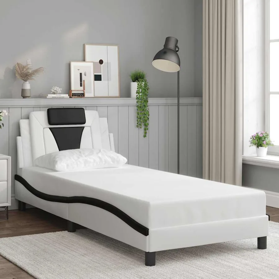 Cadre de lit Viana sans matelas blanc et noir 90x190 cm similicuir