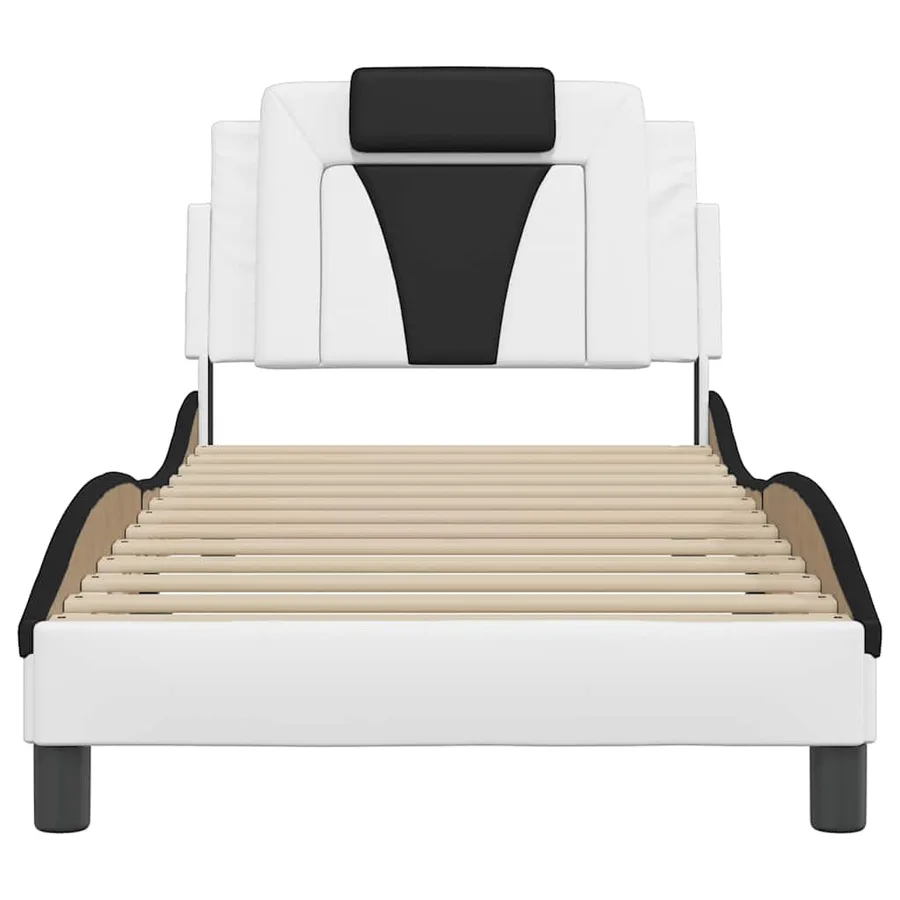 Cadre de lit Viana sans matelas blanc et noir 90x190 cm similicuir - 4