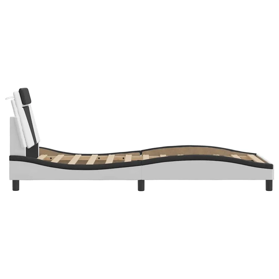 Cadre de lit Viana sans matelas blanc et noir 90x190 cm similicuir - 7