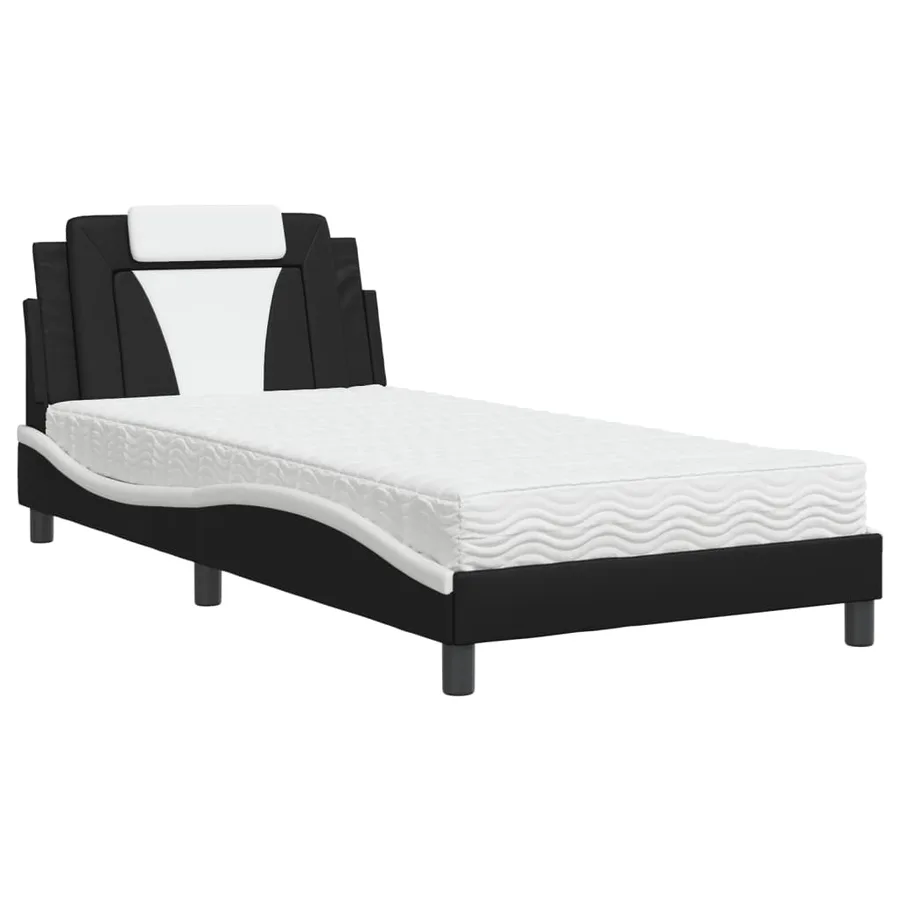Lit Viana avec matelas noir et blanc 100x200 cm similicuir - 2