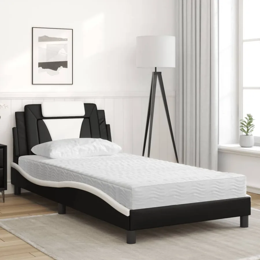 Lit Viana avec matelas noir et blanc 100x200 cm similicuir - 3