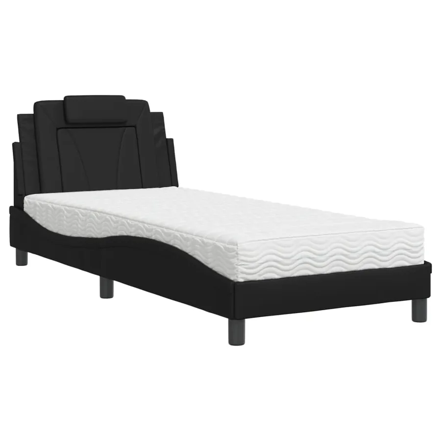 Lit Viana avec matelas noir 90x200 cm similicuir - 2