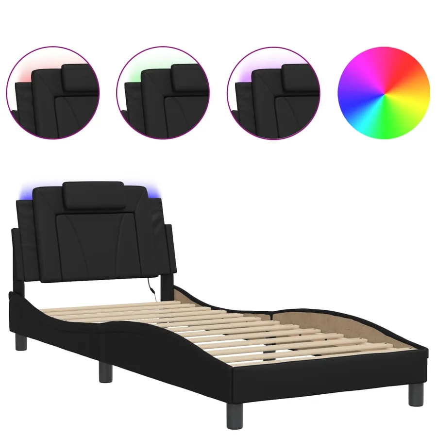Cadre de lit Viana avec LED sans matelas noir 90x190 cm - 2