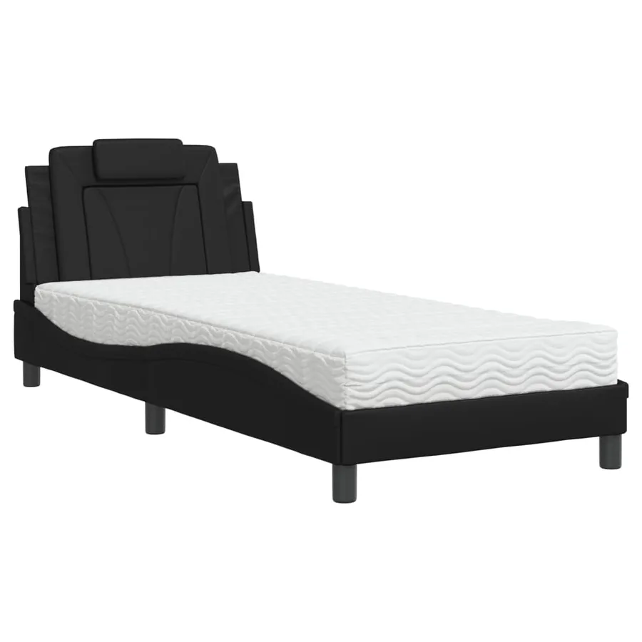 Lit Viana avec matelas noir 90x190 cm similicuir - 2