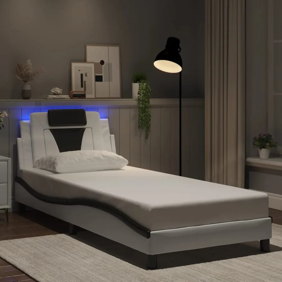 Cadre de lit Viana avec LED sans matelas blanc et noir 90x190 cm