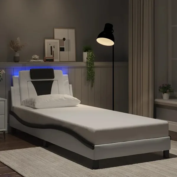 Cadre de lit Viana avec LED sans matelas blanc et noir 90x190 cm