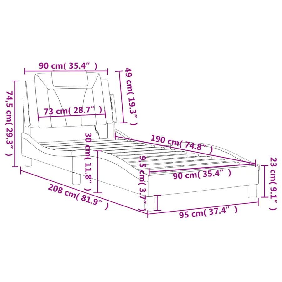 Cadre de lit Viana avec LED sans matelas blanc et noir 90x190 cm - 17