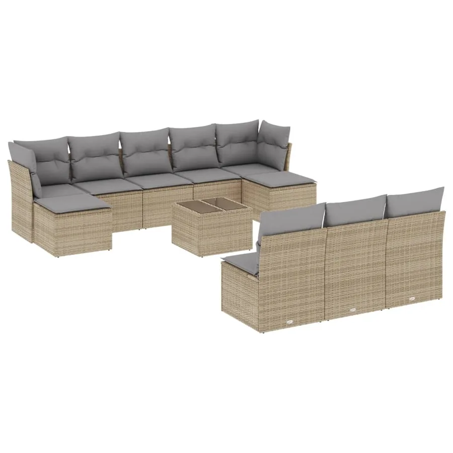 Salon de jardin 11 pcs avec coussins beige résine tressée - 2